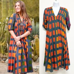 dolma California Womens Colorful Geometric Patterned Cotton Maxi Skye Dress
